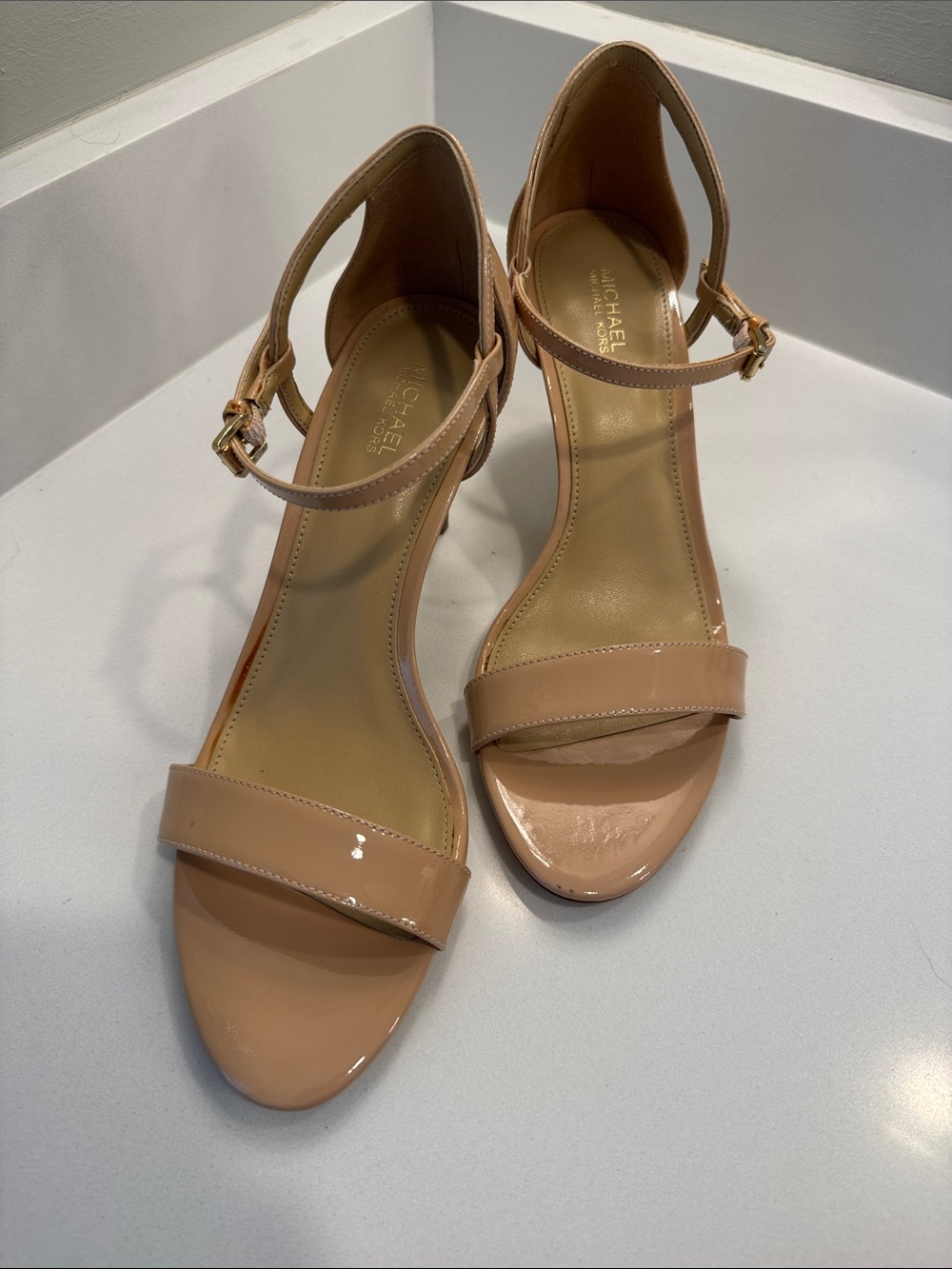 MICHAEL Michael Kors Patent Nude Beige Ankle-Strap Sandals